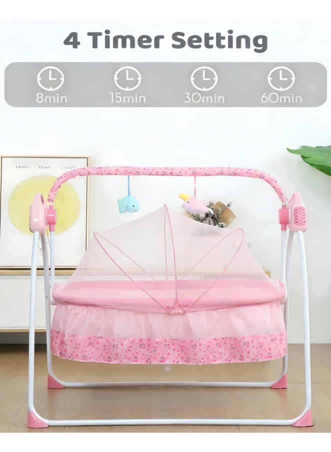 Electric Baby Swing, baby rocker, Rocking Chair Electric Cradle Baby Swing Bed, Automatic Rocking Recliner Crib Basket, Baby Safe Bed, Best Baby Bed For Infant Newborn Unisex (Pink) - Image 4